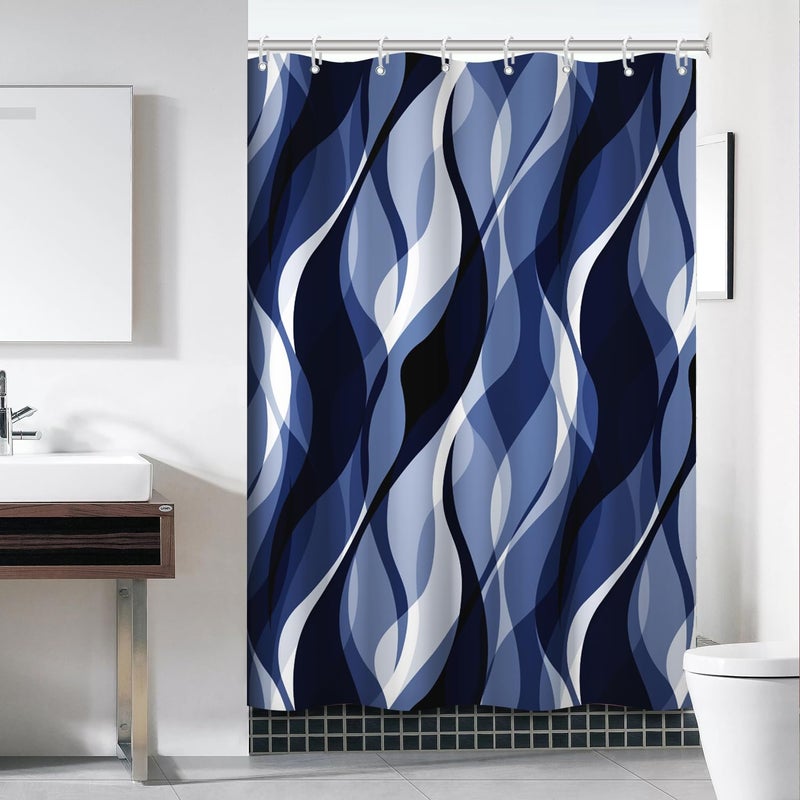 Ruelvth Navy Blue Shower Curtain  Modern Abstract Black and Blue Striped Shower Curtain Set for Bathroom Waterproof Shower Curtain with Hooks  54x72 Inch - Image 2
