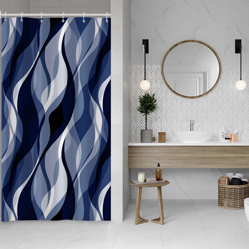 Ruelvth Navy Blue Shower Curtain  Modern Abstract Black and Blue Striped Shower Curtain Set for Bathroom Waterproof Shower Curtain with Hooks  54x72 Inch - Image 3
