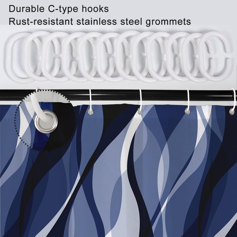 Ruelvth Navy Blue Shower Curtain  Modern Abstract Black and Blue Striped Shower Curtain Set for Bathroom Waterproof Shower Curtain with Hooks  54x72 Inch - Image 5