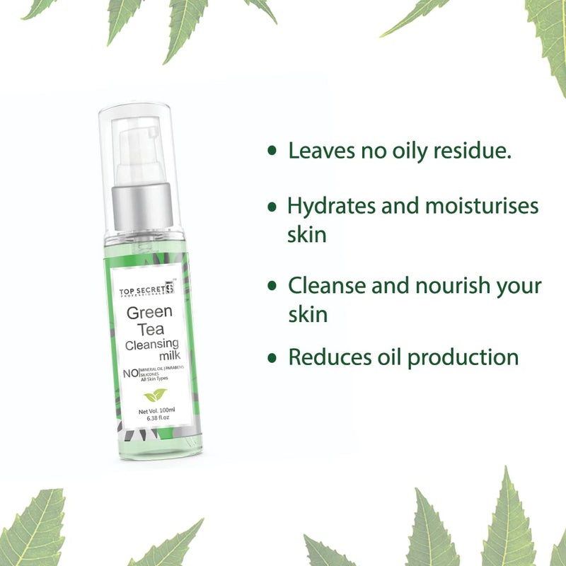 Top Secret Moisturizing Cleansing Milk Enriched with Green Tea Extract Gentle Soft Deep Pore Cleanser Sulphate and Paraben Free Makeup Remover For All Skin Types 100 ml - Image 3