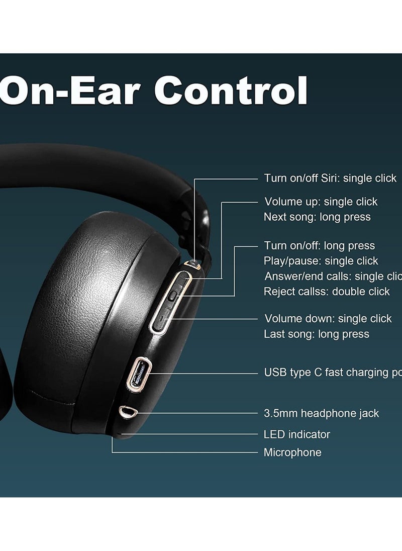 Generic - Bluetooth On Ear Headphones with Microphone and Volume Control Wireless and Wired Foldable Headset 32H Playtime Soft Protein Leather Ear Cups Wireless Built-in Mic for Travel Home Office - Image 1