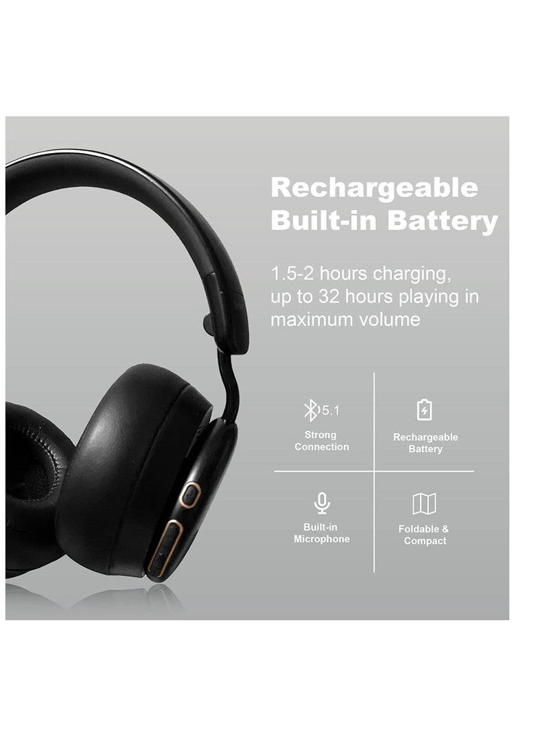 Generic - Bluetooth On Ear Headphones with Microphone and Volume Control Wireless and Wired Foldable Headset 32H Playtime Soft Protein Leather Ear Cups Wireless Built-in Mic for Travel Home Office - Image 1