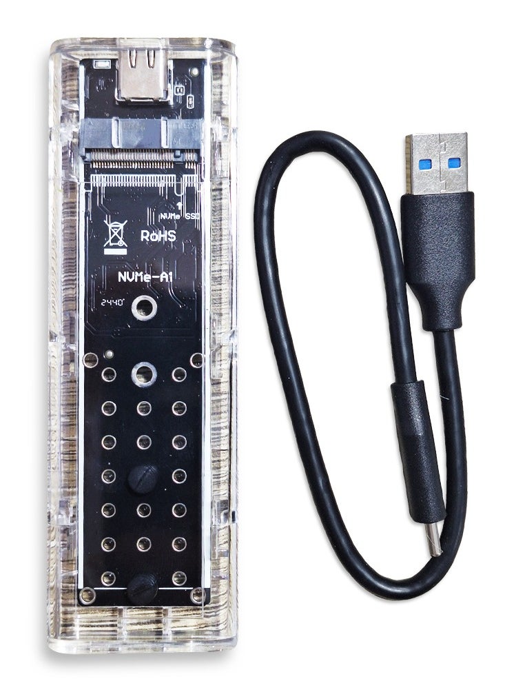 ماركة غير محددة - غلاف M.2 SSD شفاف إلى USB 3.1 قارئ قرص صلب عالي السرعة مع محرك أقراص ثابتة داخلي NVMe بسرعة 10 جيجابت في الثانية يدعم 4 أحجام من M.2 SSD - Image 1