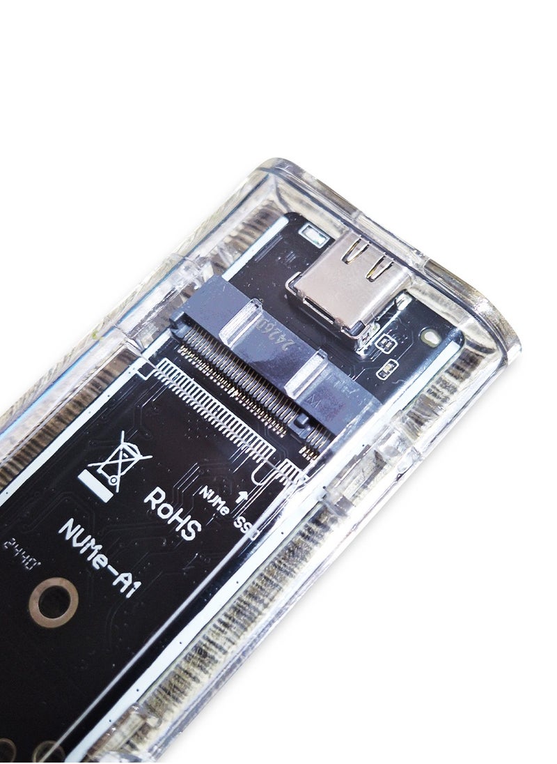 ماركة غير محددة - غلاف M.2 SSD شفاف إلى USB 3.1 قارئ قرص صلب عالي السرعة مع محرك أقراص ثابتة داخلي NVMe بسرعة 10 جيجابت في الثانية يدعم 4 أحجام من M.2 SSD - Image 1