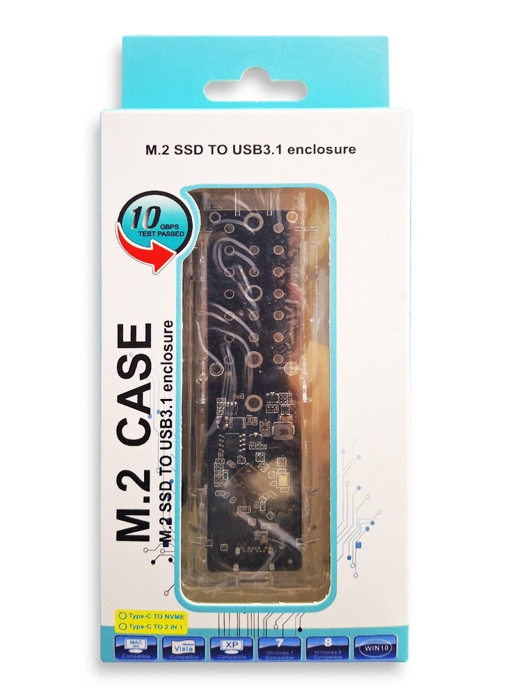 ماركة غير محددة - غلاف M.2 SSD شفاف إلى USB 3.1 قارئ قرص صلب عالي السرعة مع محرك أقراص ثابتة داخلي NVMe بسرعة 10 جيجابت في الثانية يدعم 4 أحجام من M.2 SSD - Image 1