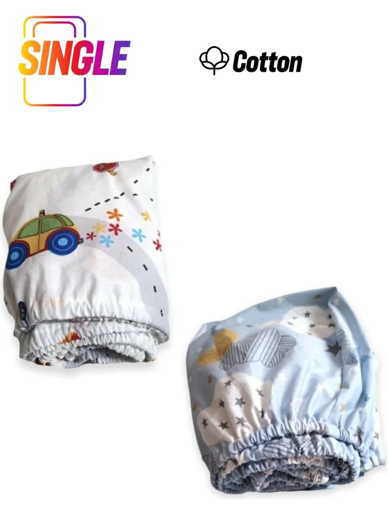 Bebek Özel Baby Special Cotton Baby and Kids Fitted Sheet Blue Moon and Traffic 90X200 (2 Pieces)