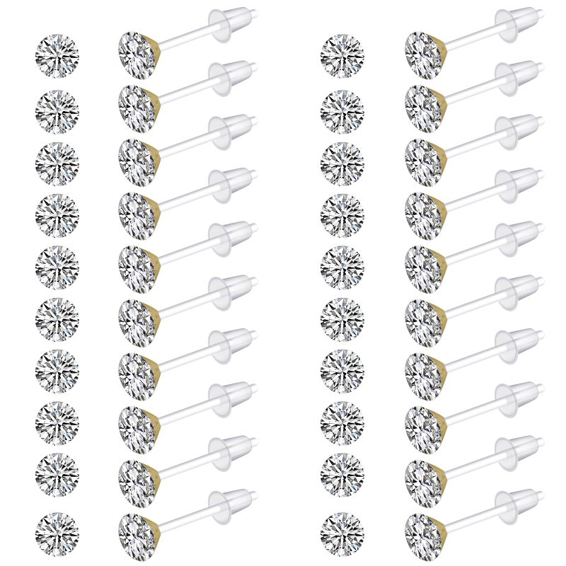 DSOMHZ Plastic Earrings,80pcs Cubic Zirconia Earrings for Gril, medical grade plastic Post earrings for sensitive ears, 3mm stud for women hypoallergenic - Image 1