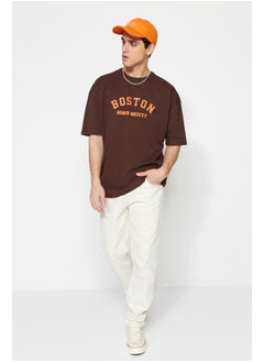 trendyol Oversize/Wide-Fit Crew Neck Short Sleeve City Printed 1 Cotton T-Shirt TMNSS21TS1217  - Image 5