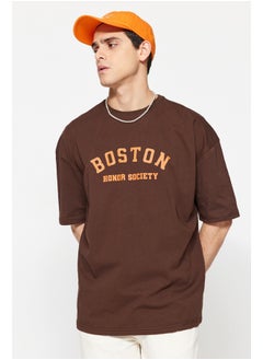 trendyol Oversize/Wide-Fit Crew Neck Short Sleeve City Printed 1 Cotton T-Shirt TMNSS21TS1217  - Image 1