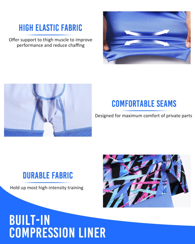 maamgic Mens 5" Gym Running Shorts for Men 2 in 1 Quick Dry Workout Athletic Shorts Colorful Blue Large - Image 3