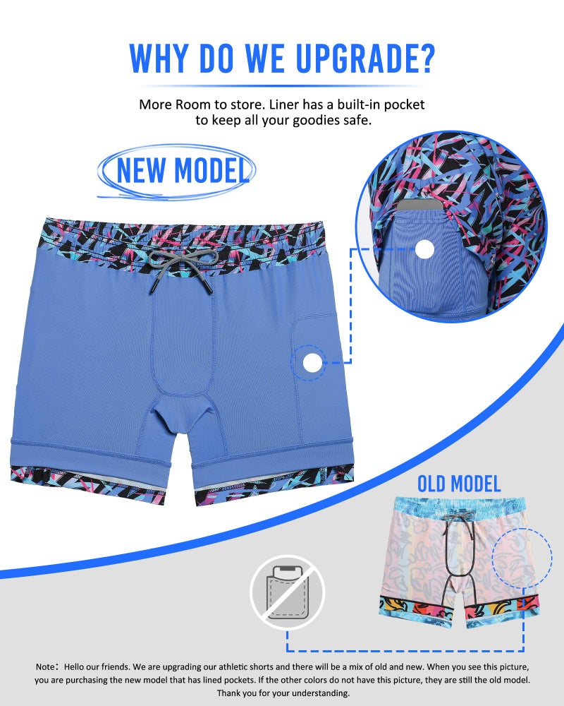maamgic Mens 5" Gym Running Shorts for Men 2 in 1 Quick Dry Workout Athletic Shorts Colorful Blue Large - Image 2