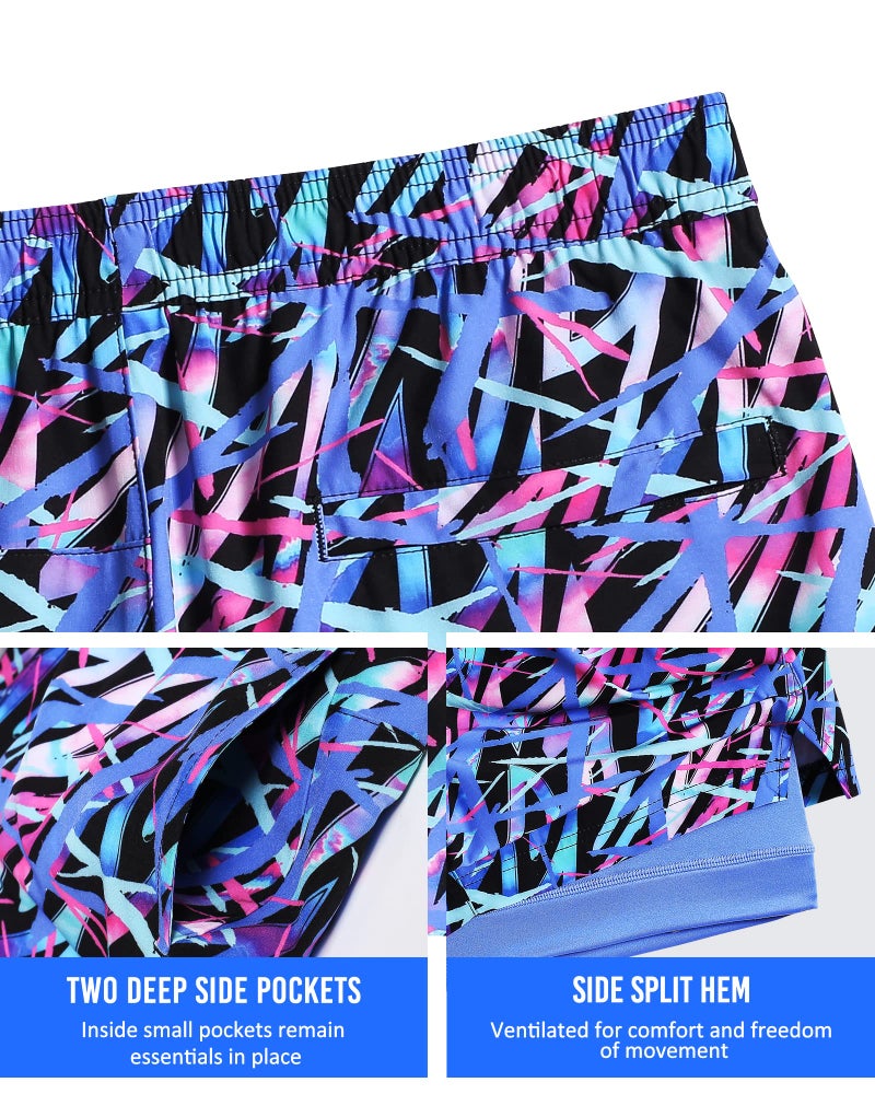 maamgic Mens 5" Gym Running Shorts for Men 2 in 1 Quick Dry Workout Athletic Shorts Colorful Blue Large - Image 5