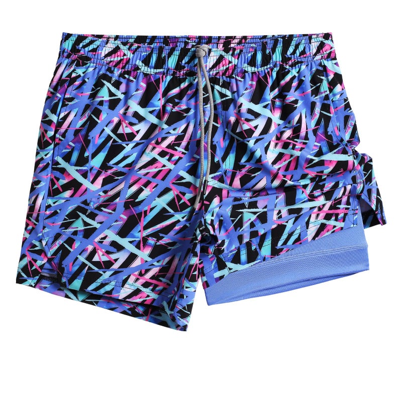 maamgic Mens 5" Gym Running Shorts for Men 2 in 1 Quick Dry Workout Athletic Shorts Colorful Blue Large - Image 1
