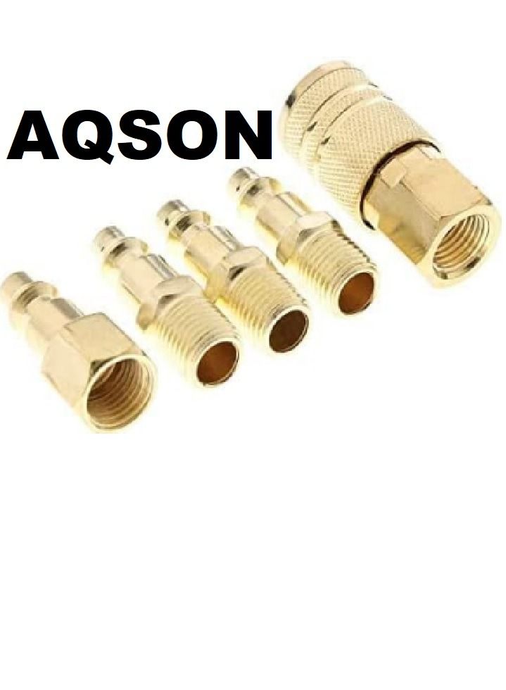 AQSON 5 Pcs Brass Quick Coupler Air Hose Line End Connector Set for Compressor 1/4 inch - Image 4