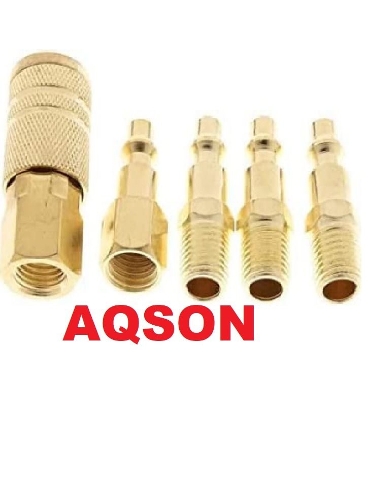 AQSON 5 Pcs Brass Quick Coupler Air Hose Line End Connector Set for Compressor 1/4 inch - Image 3