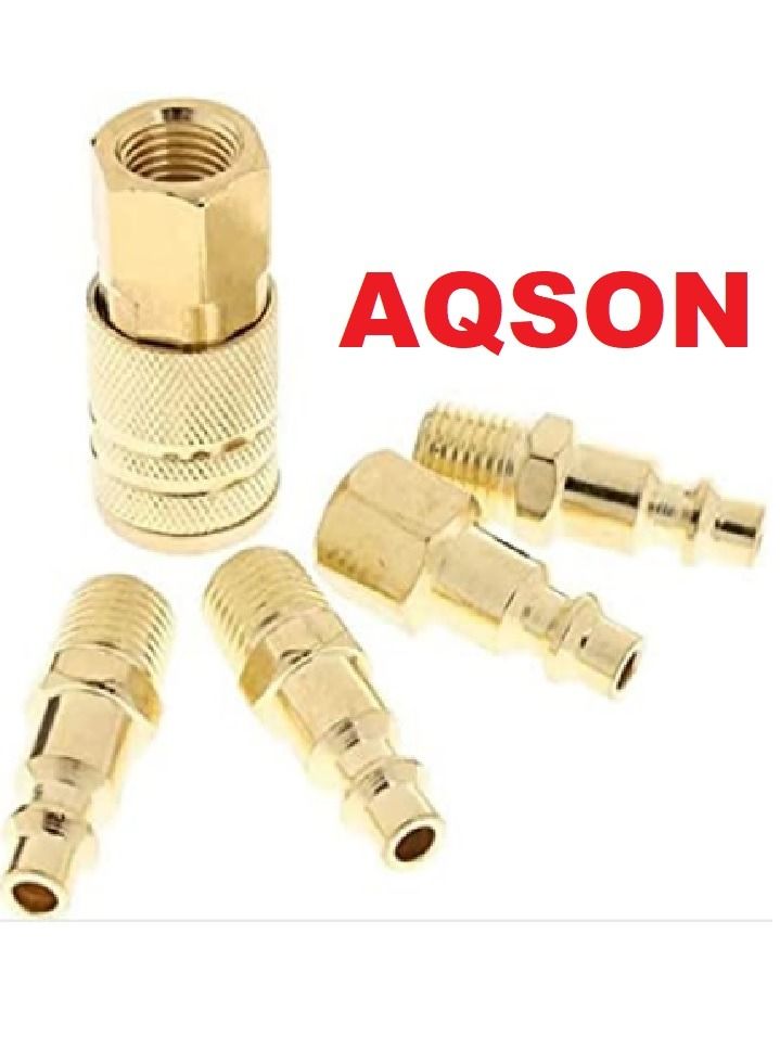 AQSON 5 Pcs Brass Quick Coupler Air Hose Line End Connector Set for Compressor 1/4 inch - Image 1