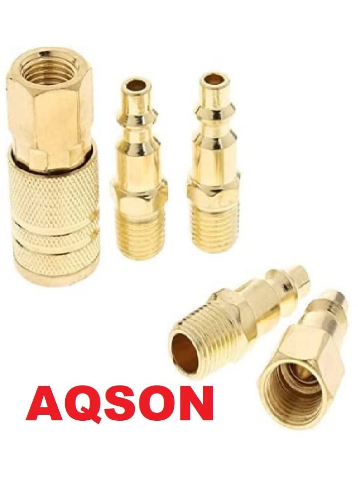 AQSON 5 Pcs Brass Quick Coupler Air Hose Line End Connector Set for Compressor 1/4 inch - Image 2