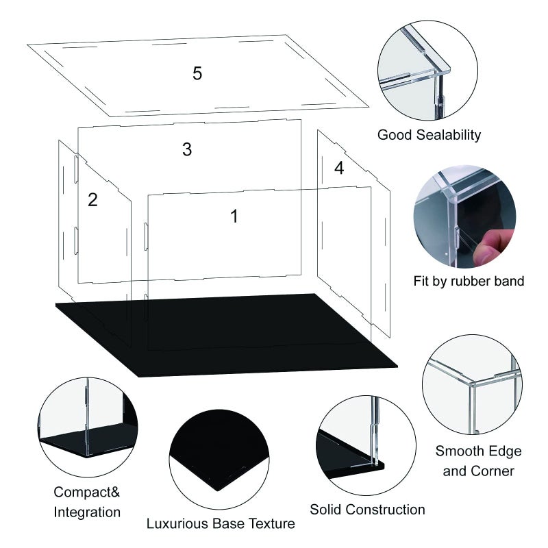 WANLIAN Clear Acrylic Display Case Self-Assembly Display Box with Black Acrylic Base Countertop Box Cube Organizer Stand Riser Dustproof Protection Showcase for Action Figures Toys Collectibles(9.5x8x8 inch)  - Image 5