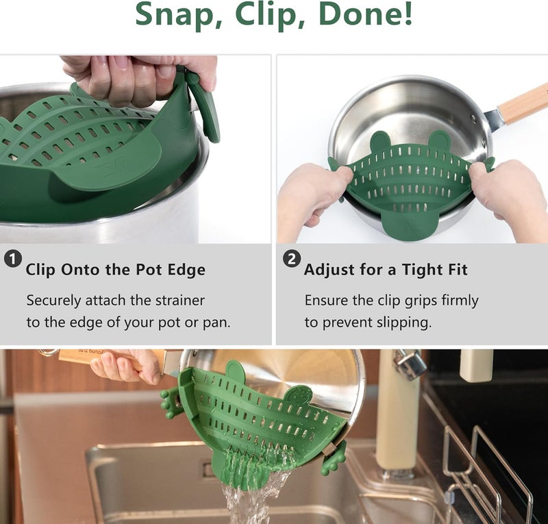 Li & Zhao Li&Zhao Clip on Strainer - Fine Mesh Strainer Pasta Strainer Pot Strainers for Kitchen Collapsible Colander Food Strainer(Green) - Image 5