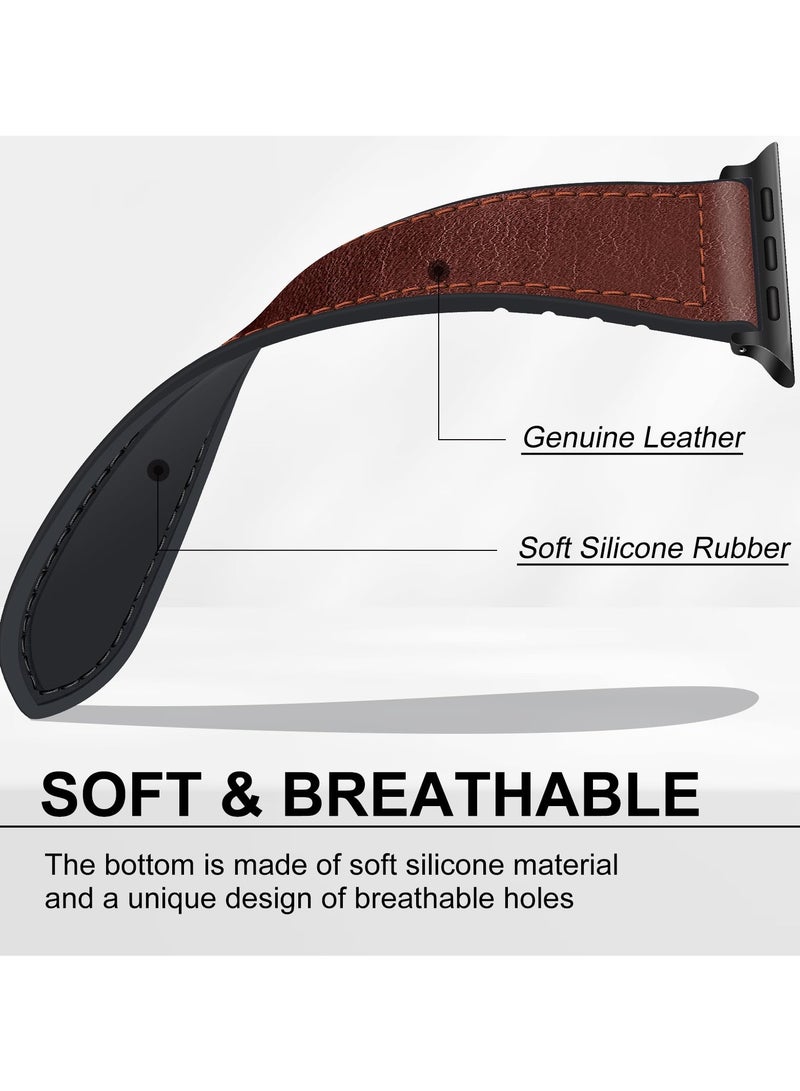 SYOSI Magnetic Leather Watch Band for Apple Watch Ultra, 49mm 45mm 44mm 42mm, Magnetic Buckle Replacement Genuine Leather Strap for Apple Watch Series, Brown - Image 5