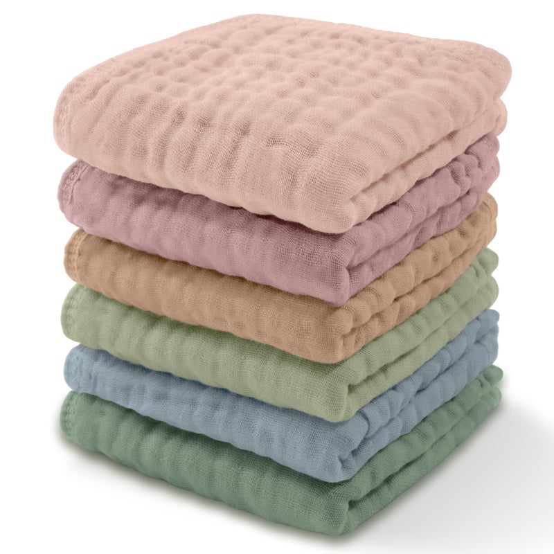 Comfy Cubs مناديل استحمام للأطفال من كومفي كابس - 6 قطع - مناديل قطنية ناعمة 6 طبقات للبشرة الحساسة - 10"x10" كبيرة، لطيفة، ماصة، أساسيات للأطفال الرضع والأطفال الصغار - (متعدد الألوان) - Image 1