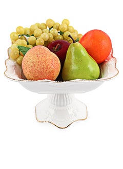 Life Smile LIFE SMILE Round Bone China Serving Bowl With Gold Stand  - Fruit Basket For Fruit Vegetable Storage Snack Nuts Cake Dessert  - Image 1