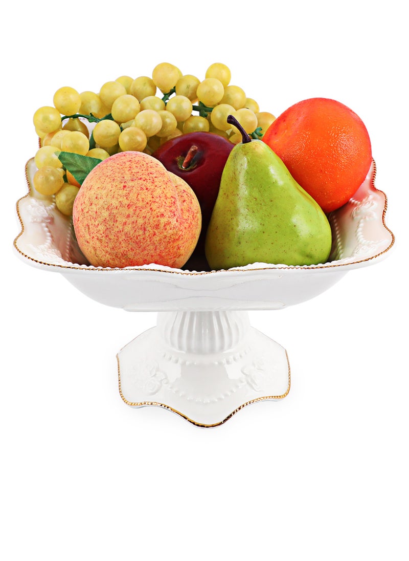 Life Smile LIFE SMILE Round Bone China Serving Bowl With Gold Stand  - Fruit Basket For Fruit Vegetable Storage Snack Nuts Cake Dessert  - Image 1