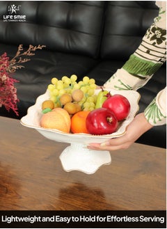 Life Smile LIFE SMILE Round Bone China Serving Bowl With Gold Stand  - Fruit Basket For Fruit Vegetable Storage Snack Nuts Cake Dessert  - Image 2