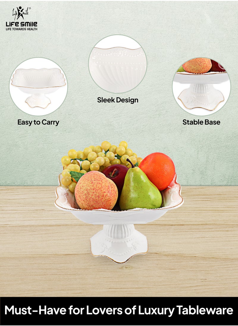 Life Smile LIFE SMILE Round Bone China Serving Bowl With Gold Stand  - Fruit Basket For Fruit Vegetable Storage Snack Nuts Cake Dessert  - Image 4