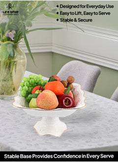 Life Smile LIFE SMILE Round Bone China Serving Bowl With Gold Stand  - Fruit Basket For Fruit Vegetable Storage Snack Nuts Cake Dessert  - Image 5