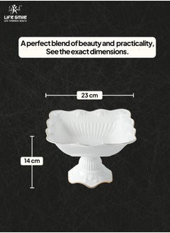 Life Smile LIFE SMILE Round Bone China Serving Bowl With Gold Stand  - Fruit Basket For Fruit Vegetable Storage Snack Nuts Cake Dessert  - Image 3