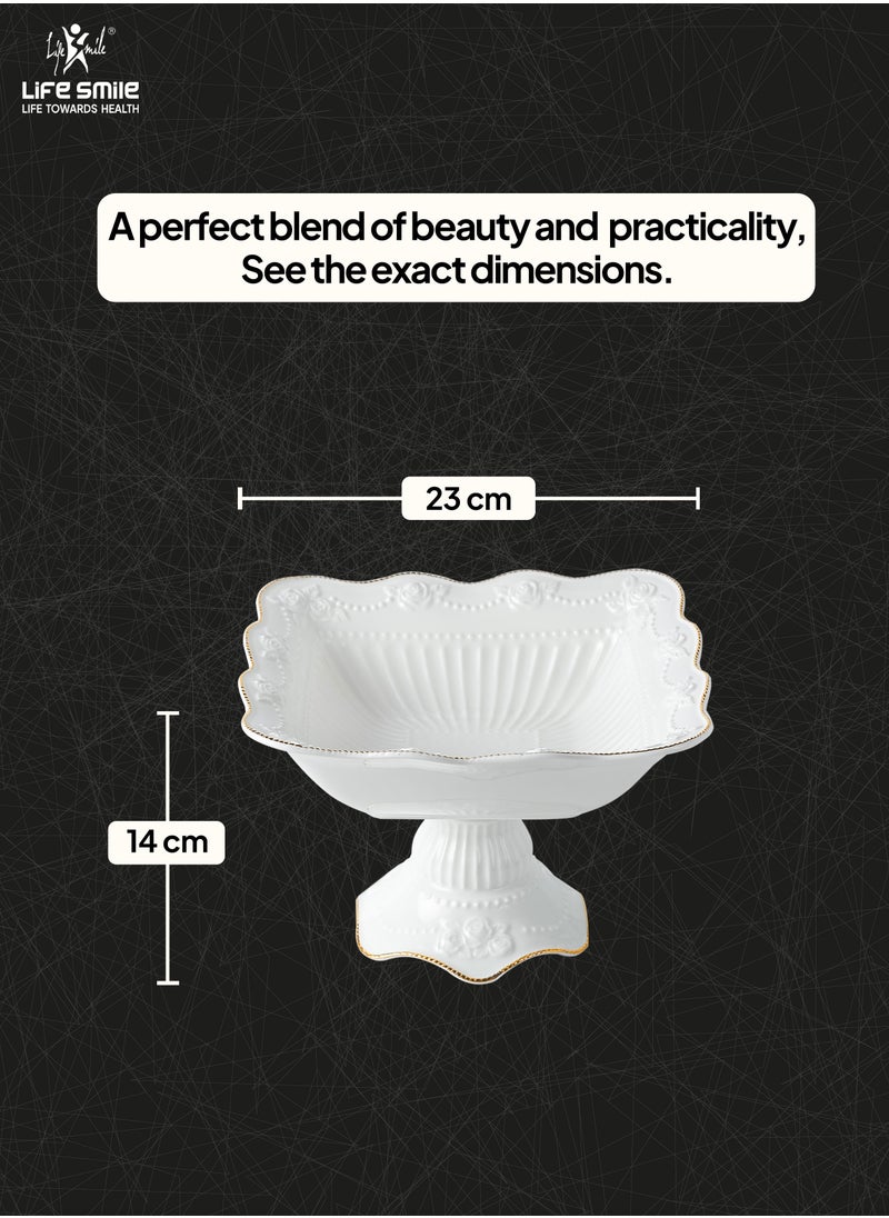 Life Smile LIFE SMILE Round Bone China Serving Bowl With Gold Stand  - Fruit Basket For Fruit Vegetable Storage Snack Nuts Cake Dessert  - Image 3
