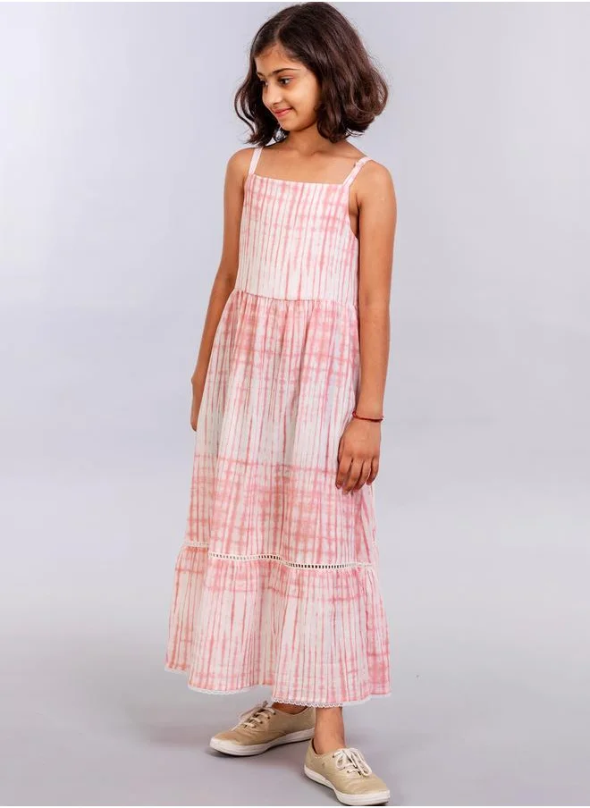 ستايلي Tie and Dye Print Lace Ladder Tiered Dress