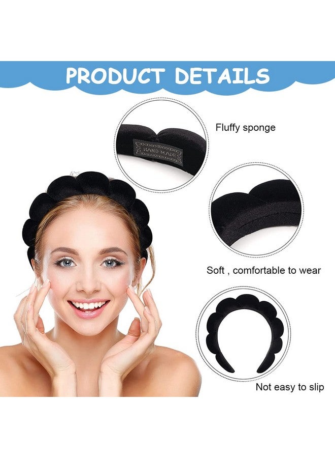 ماي كرييت ® عصابة رأس سبا للوجه للنساء والفتيات عصابة رأس إسفنجية ناعمة للوجه وغسل الدش وعصابة رأس للمكياج، عصابة رأس أنيقة على شكل سحاب، عصابة شعر غير قابلة للانزلاق، أغطية رأس سوداء - Image 3