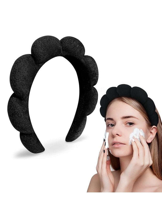 ماي كرييت ® عصابة رأس سبا للوجه للنساء والفتيات عصابة رأس إسفنجية ناعمة للوجه وغسل الدش وعصابة رأس للمكياج، عصابة رأس أنيقة على شكل سحاب، عصابة شعر غير قابلة للانزلاق، أغطية رأس سوداء - Image 1