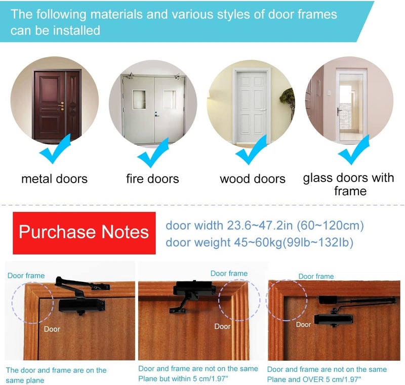 Onarway Adjustable Automatic Size 3 Spring Hydraulic Door Closer/Closure Aluminum Alloy, for Residential and Commercial Use with Fitting Template for Middle-Weight Door-Black - Image 2