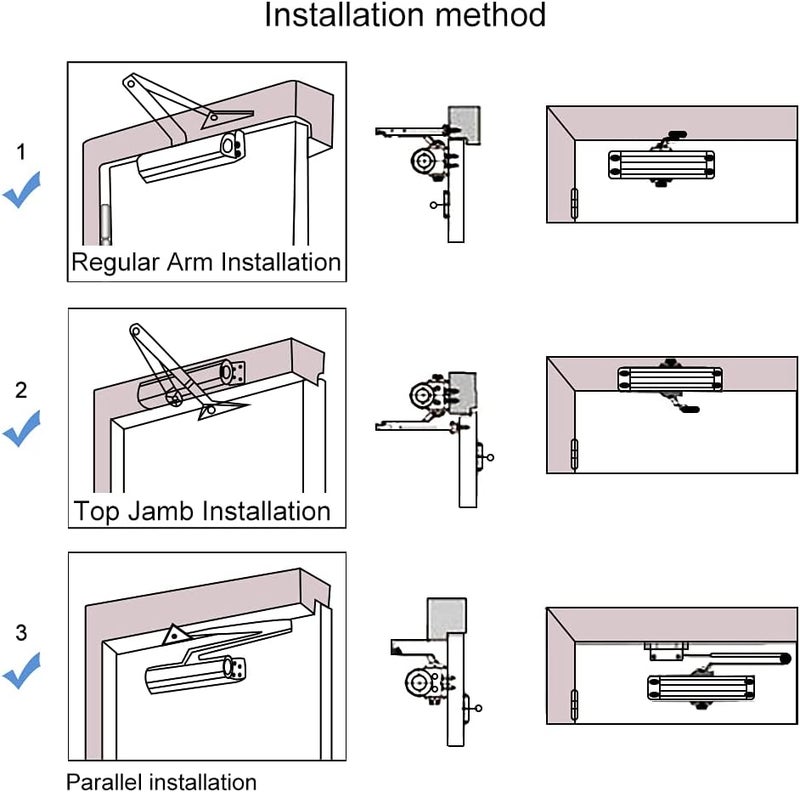 Onarway Adjustable Automatic Size 3 Spring Hydraulic Door Closer/Closure Aluminum Alloy, for Residential and Commercial Use with Fitting Template for Middle-Weight Door-Black - Image 3
