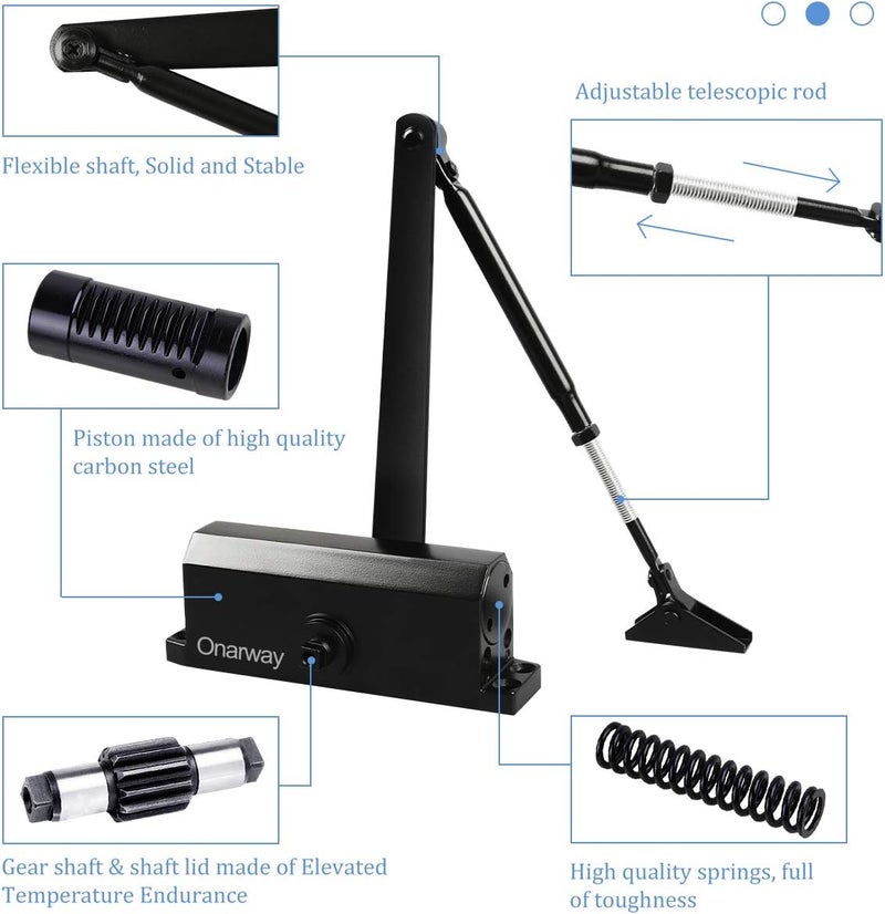 Onarway Adjustable Automatic Size 3 Spring Hydraulic Door Closer/Closure Aluminum Alloy, for Residential and Commercial Use with Fitting Template for Middle-Weight Door-Black - Image 5