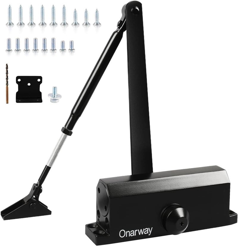 Onarway Adjustable Automatic Size 3 Spring Hydraulic Door Closer/Closure Aluminum Alloy, for Residential and Commercial Use with Fitting Template for Middle-Weight Door-Black - Image 1