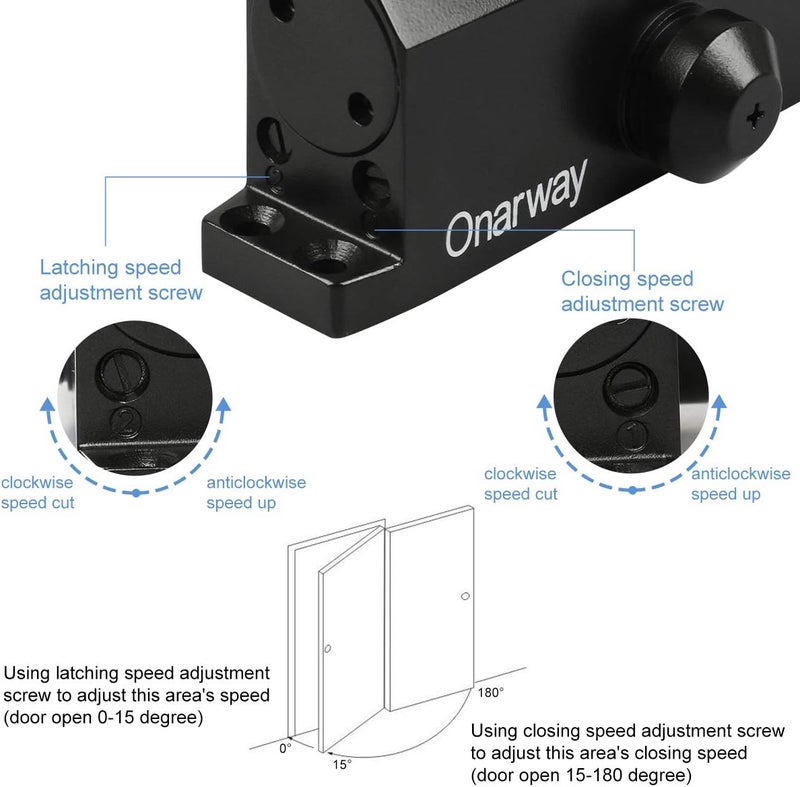 Onarway Adjustable Automatic Size 3 Spring Hydraulic Door Closer/Closure Aluminum Alloy, for Residential and Commercial Use with Fitting Template for Middle-Weight Door-Black - Image 4