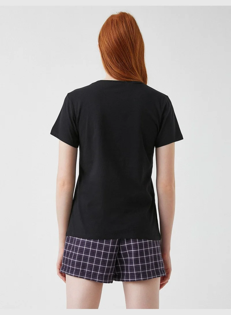 KOTON Crew Neck Short Sleeve Printed T-Shirt