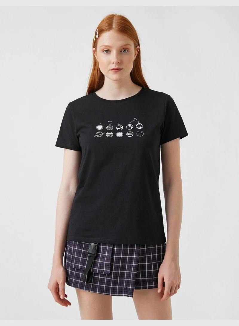 KOTON Crew Neck Short Sleeve Printed T-Shirt