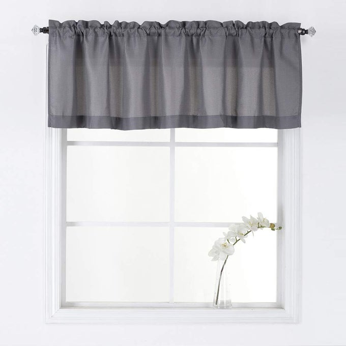 WAFFLE WOVEN TEXTURED KITCHEN VALANCE CURTAINS WATER REPELLENT BATHROOM WINDOW COVERING 60 X 16 INCH GREY ONE PANEL