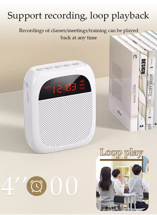 DUNISO - Voice Amplifier With Wired Microphone Headphones, Portable Rechargeable System Speaker, Personal Voice Bluetooth Amplifier, Teacher Speaker, Equipped With Led Display And Belt, Suitable For Tour Guides, Teachers, Yoga, Fitness，White - Image 1