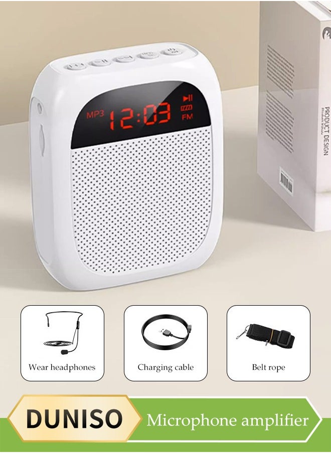 DUNISO Voice Amplifier With Wired Microphone Headphones, Portable Rechargeable System Speaker, Personal Voice Bluetooth Amplifier, Teacher Speaker, Equipped With Led Display And Belt, Suitable For Tour Guides, Teachers, Yoga, Fitness，White  - Image 1