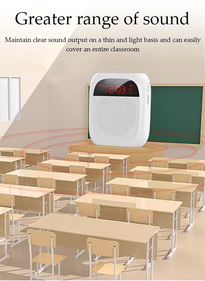 DUNISO Voice Amplifier With Wired Microphone Headphones, Portable Rechargeable System Speaker, Personal Voice Bluetooth Amplifier, Teacher Speaker, Equipped With Led Display And Belt, Suitable For Tour Guides, Teachers, Yoga, Fitness，White  - Image 5