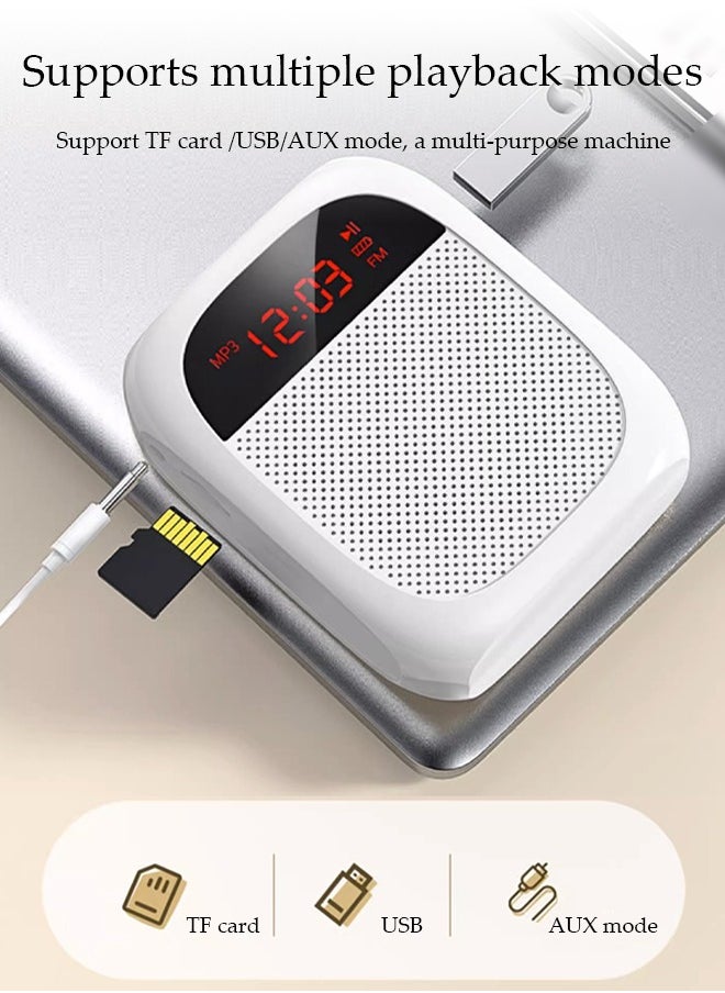 DUNISO - Voice Amplifier With Wired Microphone Headphones, Portable Rechargeable System Speaker, Personal Voice Bluetooth Amplifier, Teacher Speaker, Equipped With Led Display And Belt, Suitable For Tour Guides, Teachers, Yoga, Fitness，White - Image 1