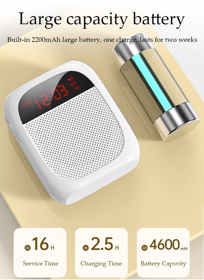 DUNISO Voice Amplifier With Wired Microphone Headphones, Portable Rechargeable System Speaker, Personal Voice Bluetooth Amplifier, Teacher Speaker, Equipped With Led Display And Belt, Suitable For Tour Guides, Teachers, Yoga, Fitness，White  - Image 4