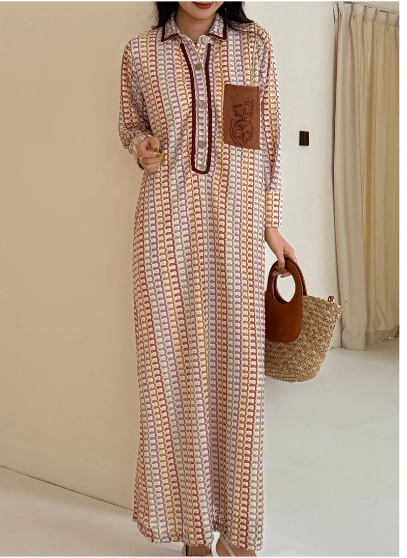 هاسال Maxi Crochet Dress with Embroidered Pocket