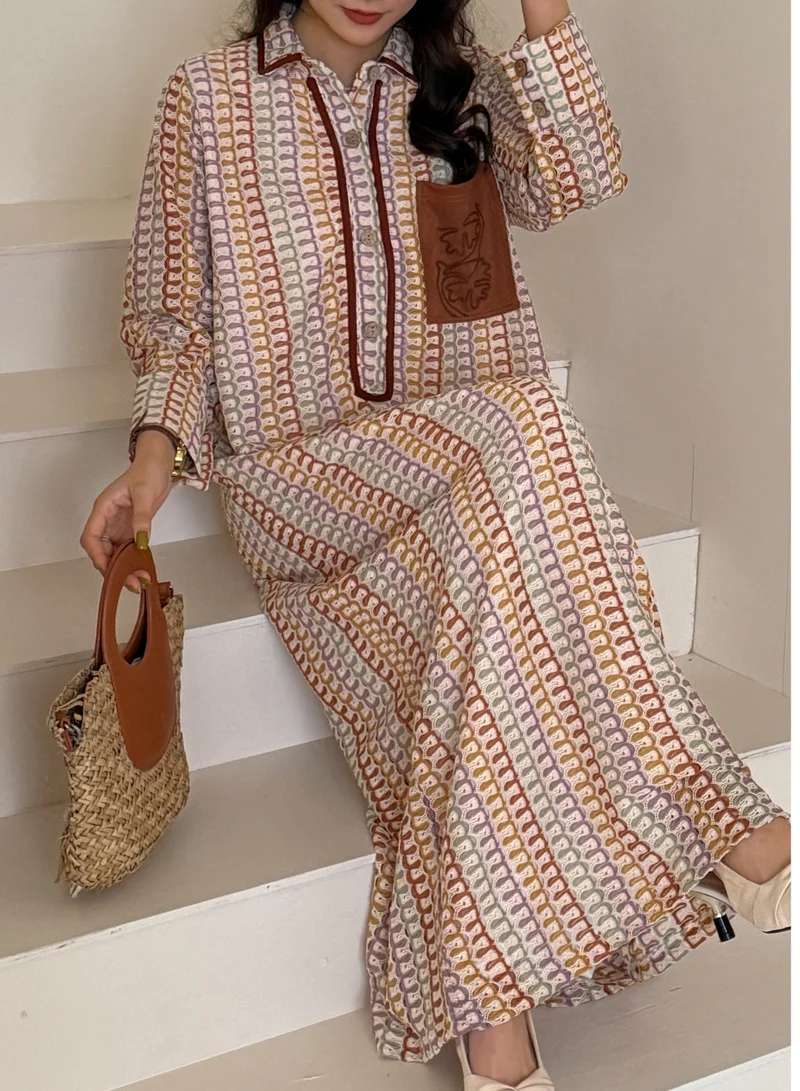 هاسال Maxi Crochet Dress with Embroidered Pocket